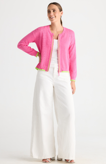 Hot Pink Pointelle Zip Cardi