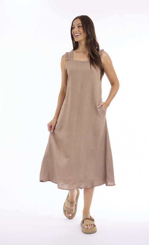 Linen Strappy Mocha dress