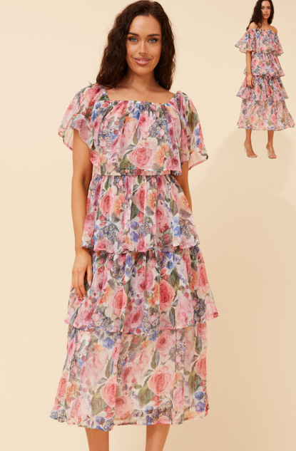 Off the should Pink Floral dress