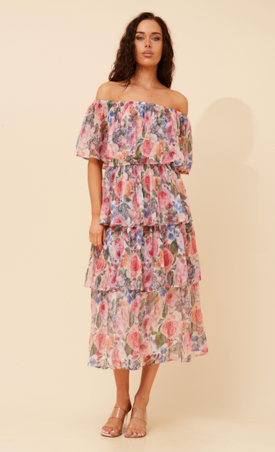 Off the should Pink Floral dress