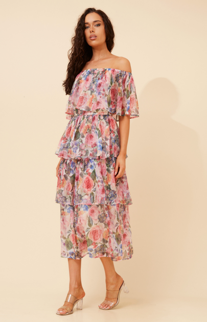 Off the should Pink Floral dress