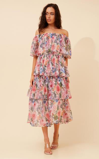Off the should Pink Floral dress