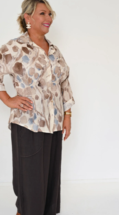 Lamonde Beige Linen Blouse
