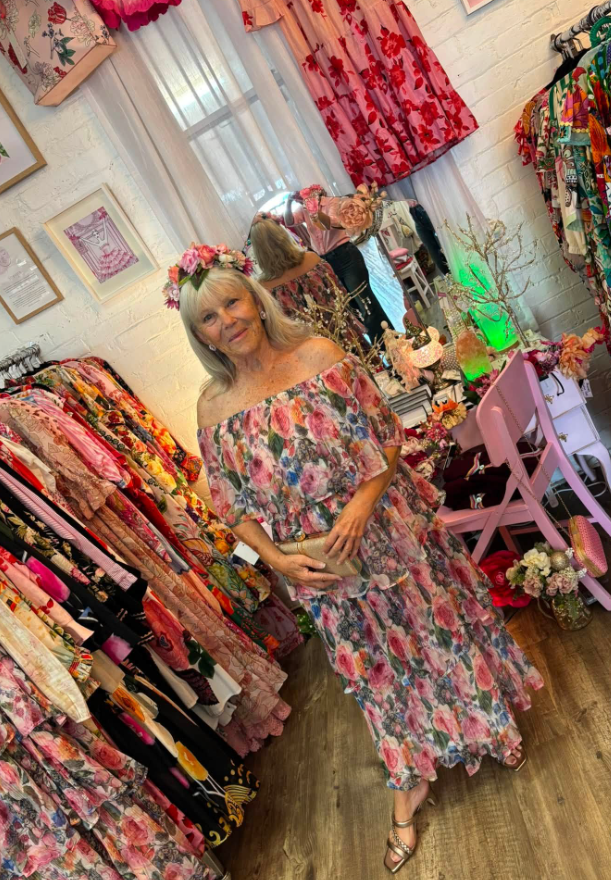 Off the should Pink Floral dress