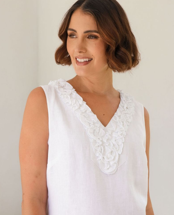 SS White linen Ruffle dress