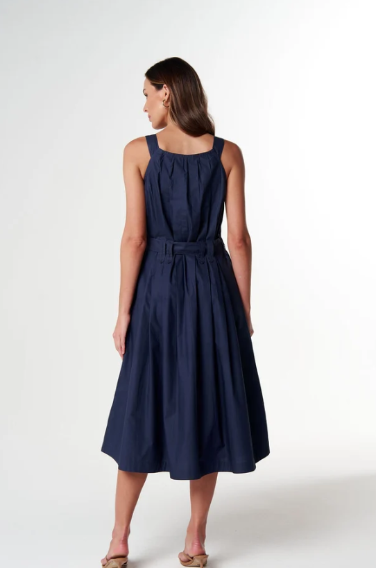 Navy Pleated Cotton dress