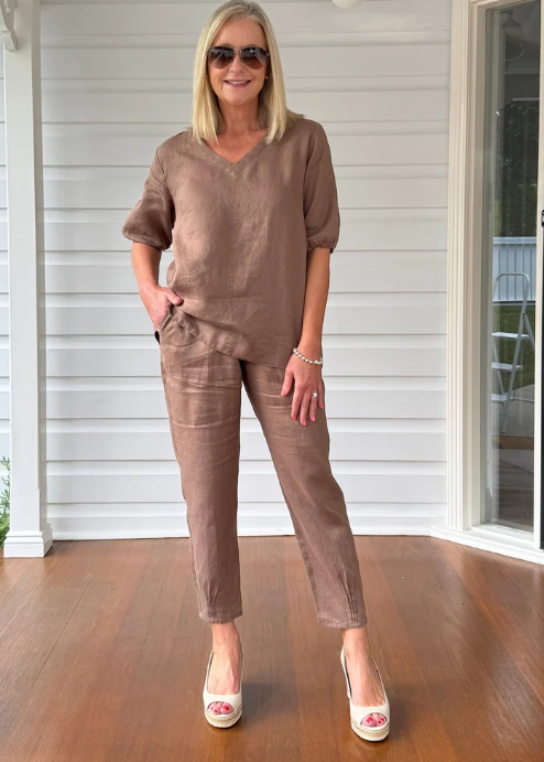 GS Mocha Anna Linen top