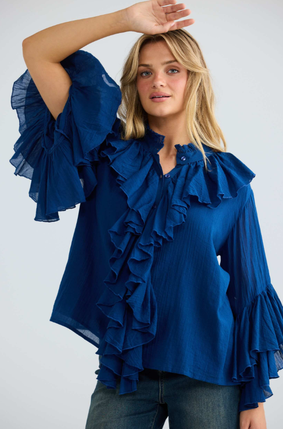 Navy Maika frill shirt