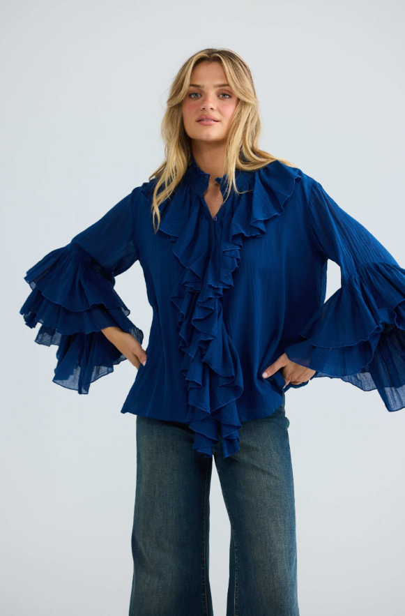 Navy Maika frill shirt