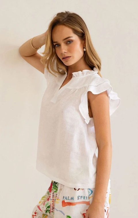 White Linen Ruffle top
