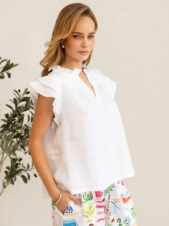 White Linen Ruffle top