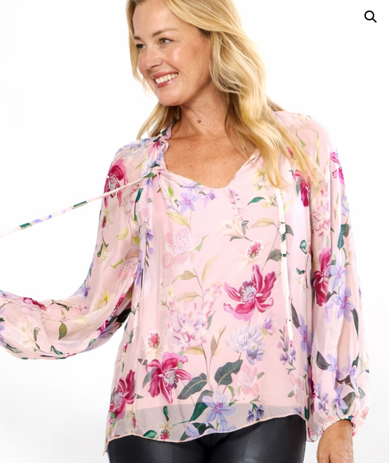 Silk Pale pink floral blouse