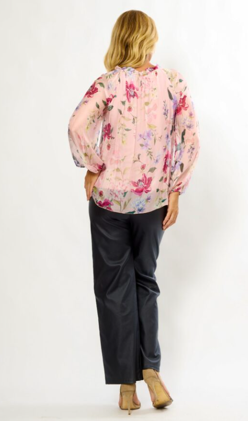 Silk Pale pink floral blouse