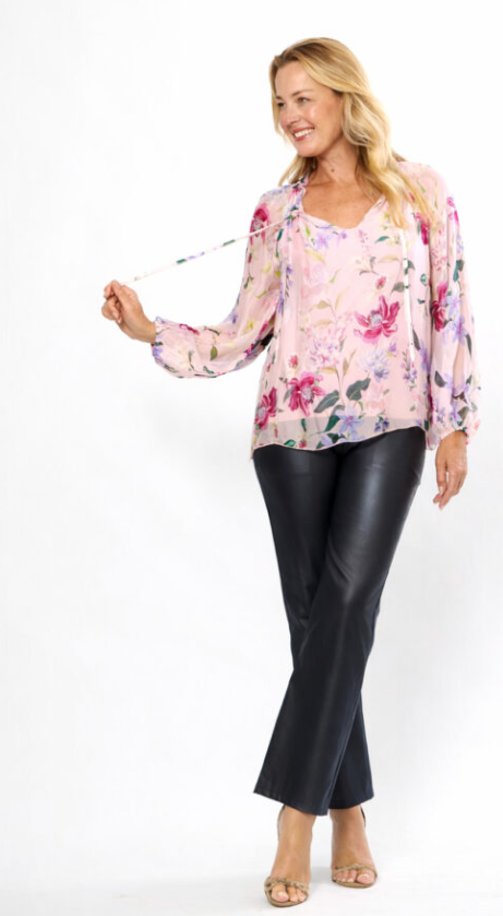 Silk Pale pink floral blouse