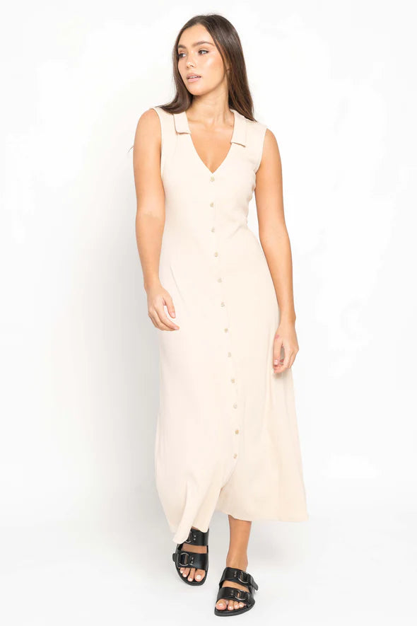 Chloe V neck dress cream