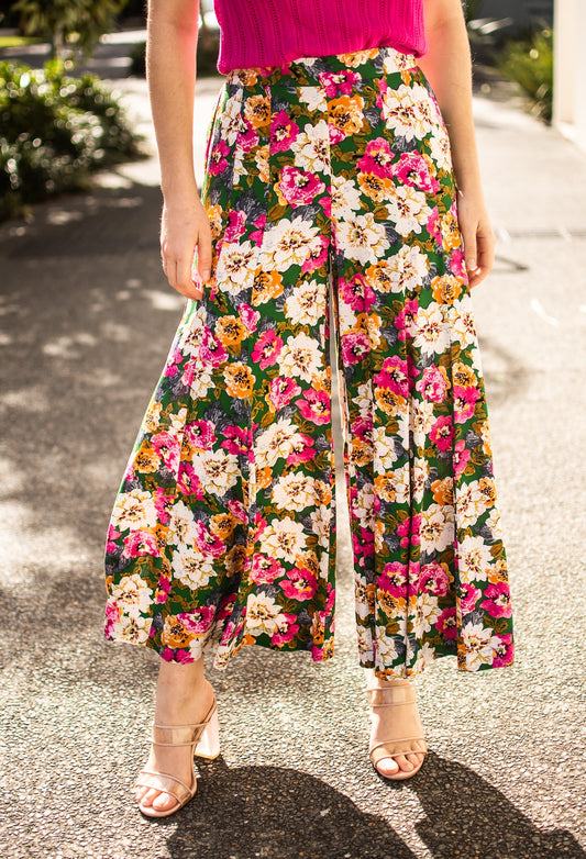 Floral Palazzo Pants - Green