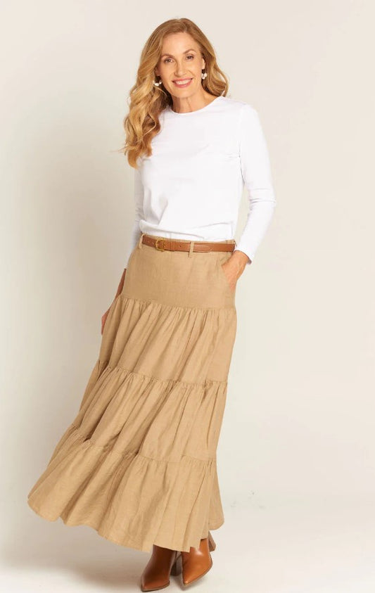 Tiered skirt camel