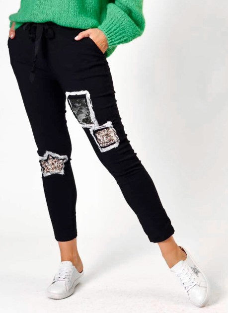 Sequin star black pant