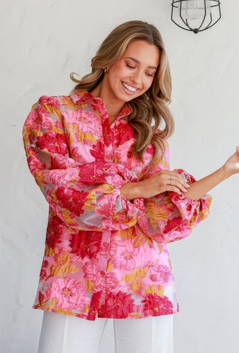 Pink floral inprint blouse