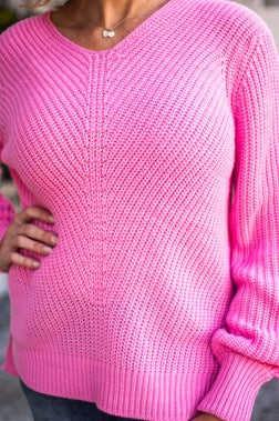 Pink V neck Light Jumper