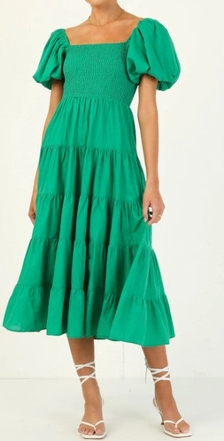 Green puff sleeve dress