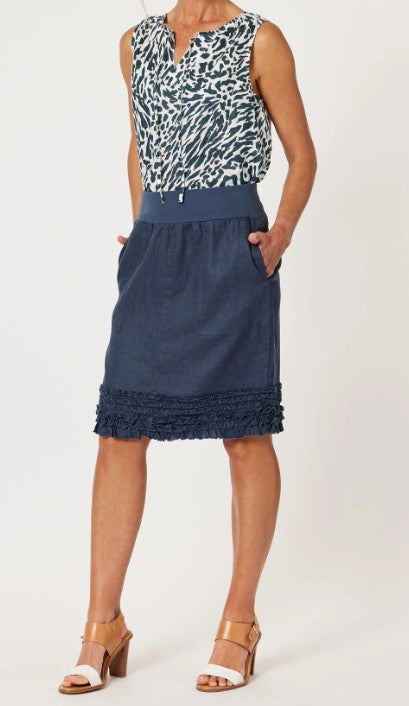 Ruffle linen skirt navy