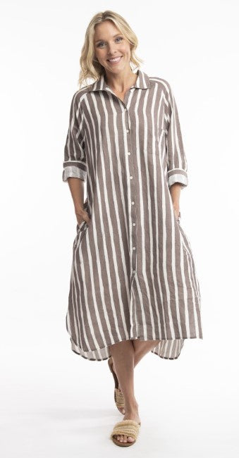 Stripe linen dress ash