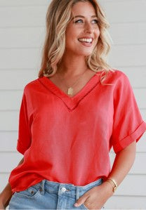 carnival linen blouse coral