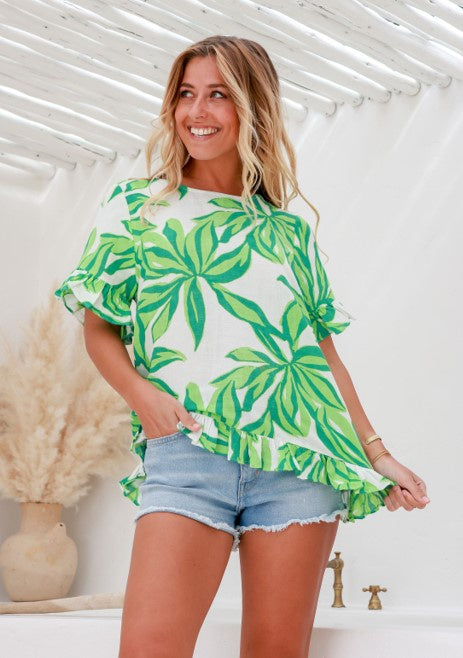 Green leaf blouse