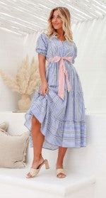 Blue stripe dress with sash