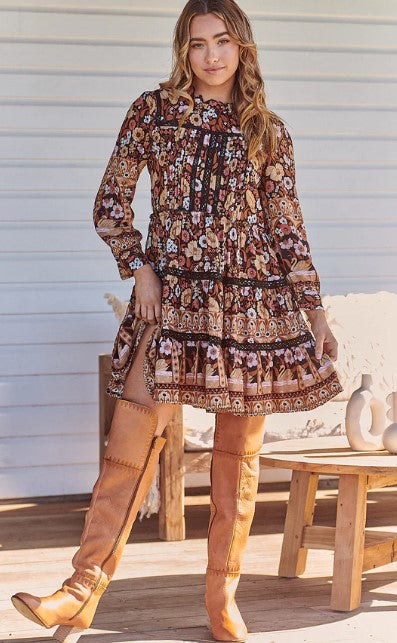 Hennie print Fernanda mini dress brown