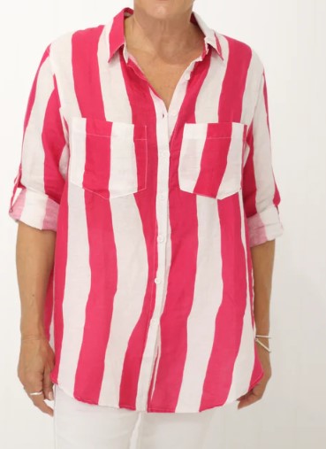 Pink Linen stripe blouse