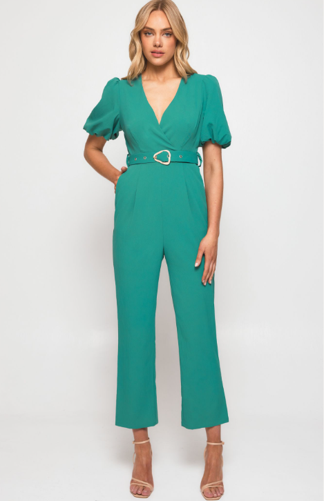 Teal Bubble sleeve Jumpsuit