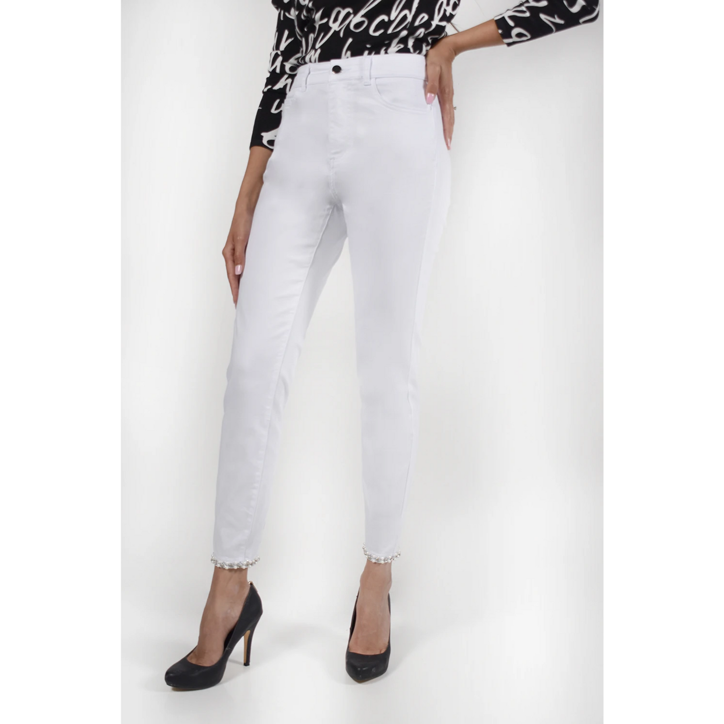 White Woven Denim Pant