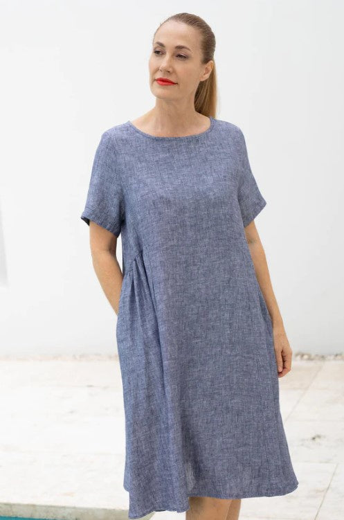 Briar Navy Linen  Aline dress