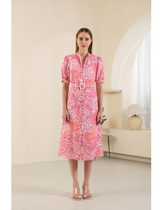 Clarisse belted long pink dress