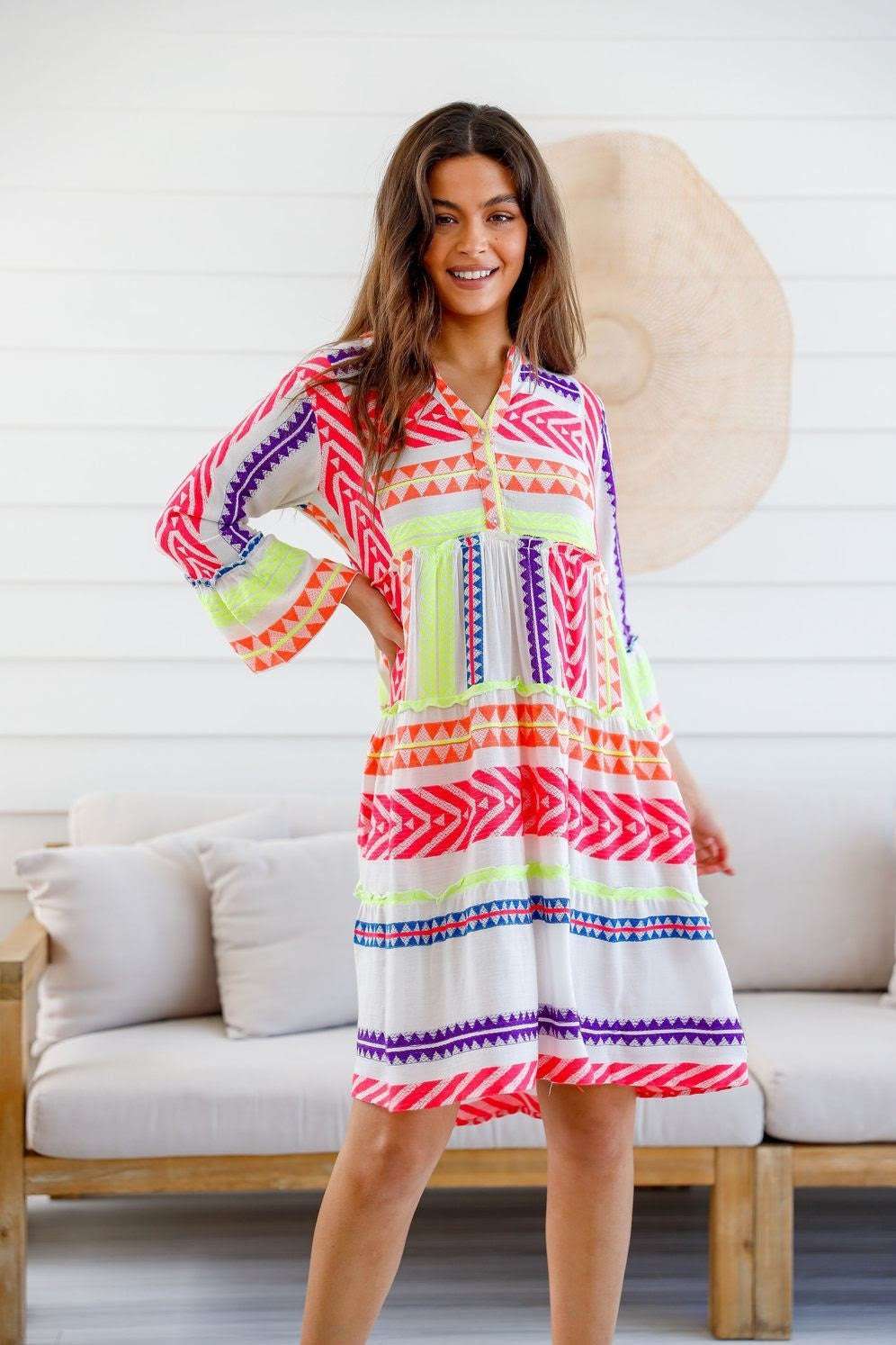 Mediterranean boho dress neon